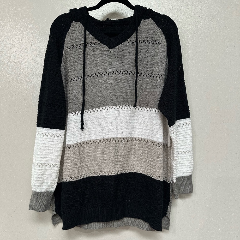 Striped Black, Gray, and White Women's Sweater